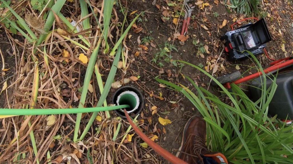 Outdoor drain clearing work in progress