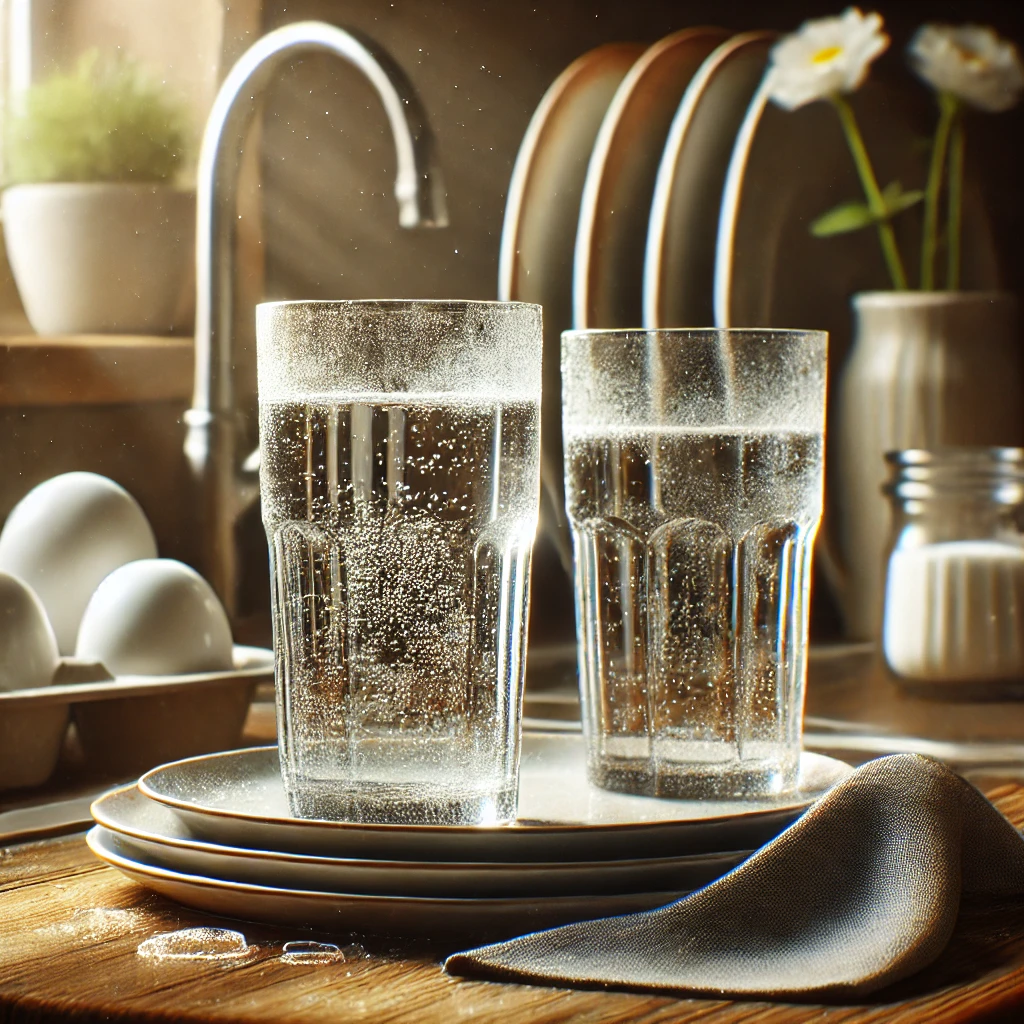 Two glasses filled with clear, bubbly water resting on a wooden surface